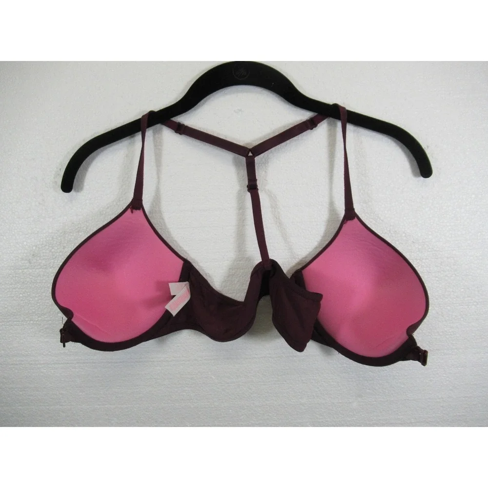 Victoria's Secret PINK Front Close Push Up Bra 34C Burgundy Underwire T-Strap